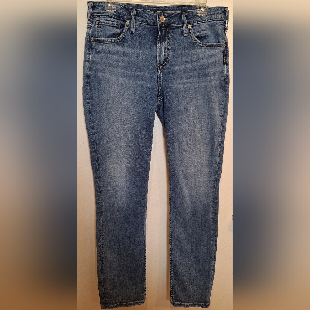 Silver Jeans‎ Suki Mid Straight Jeans Women's 32X31 Blue Stretch Denim Logo